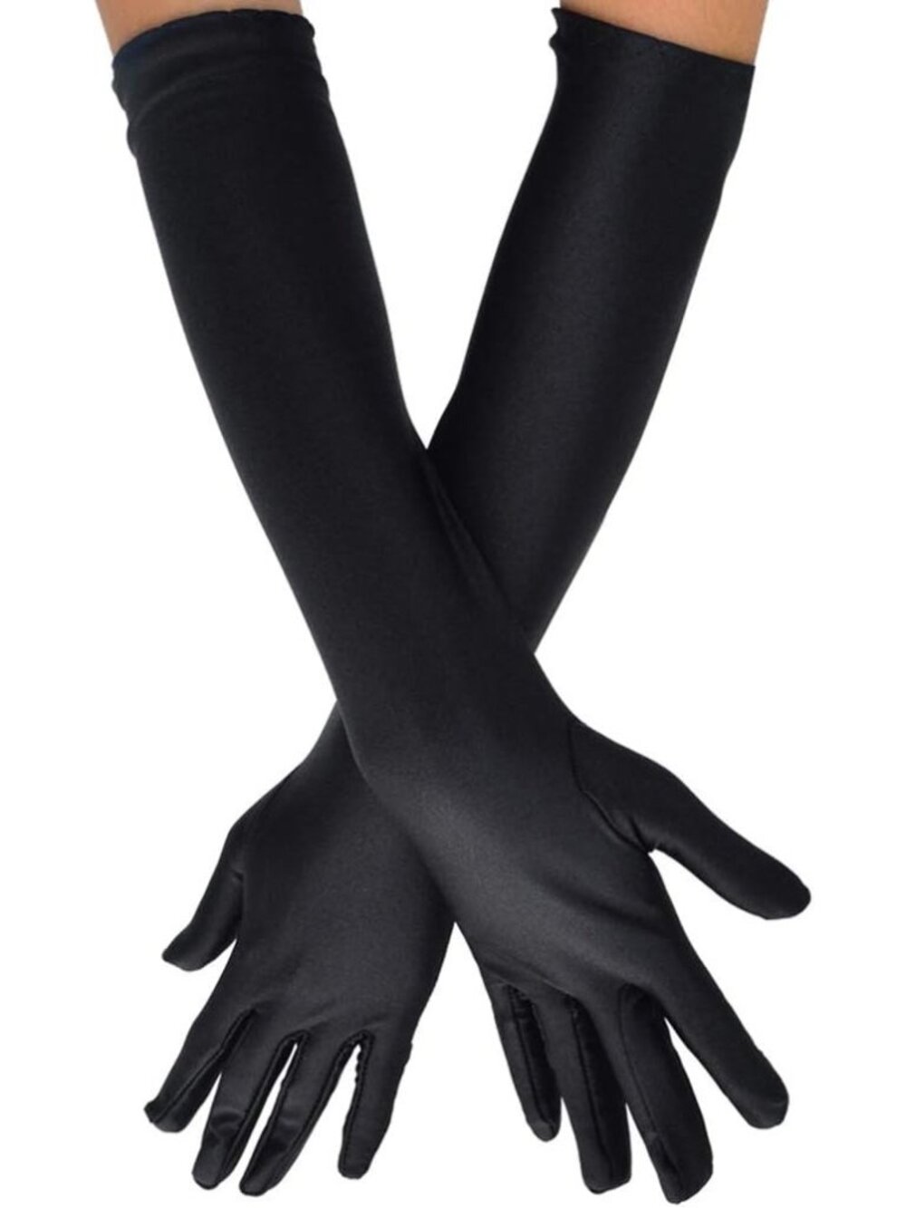 Women's Black 1920s Costume Dress Elbow Length 21 inch Long Opera Satin Gloves
